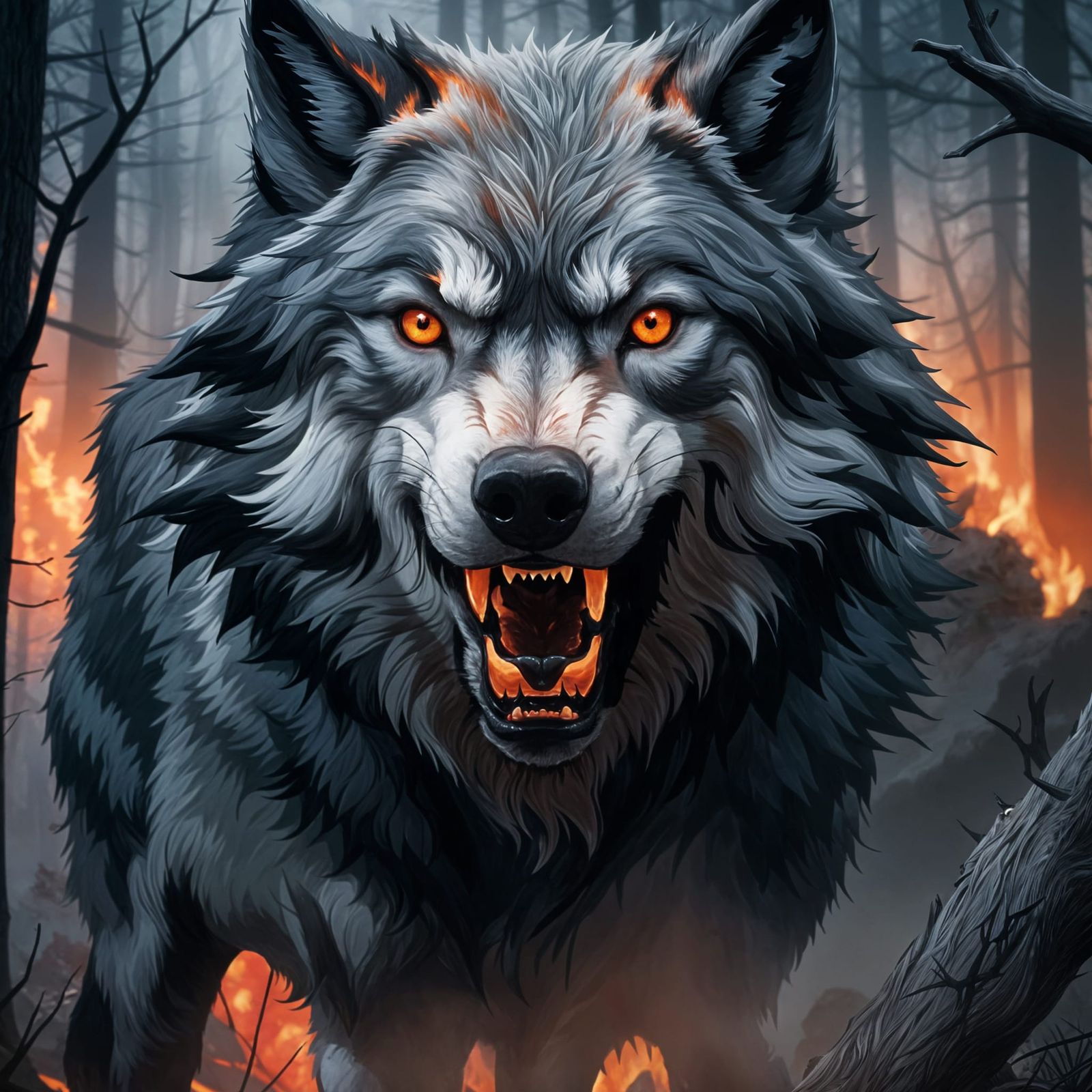 Enigmatic Grey Wolf Portrait in Dark Fantasy Style