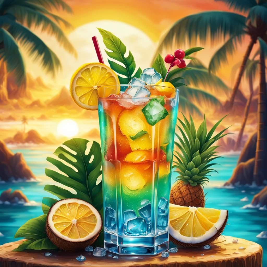 Vibrant Tiki Cocktail Scene in Exotic Paradise