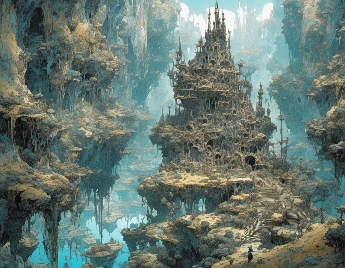 Surreal Mountain Hollow in Roger Dean Style