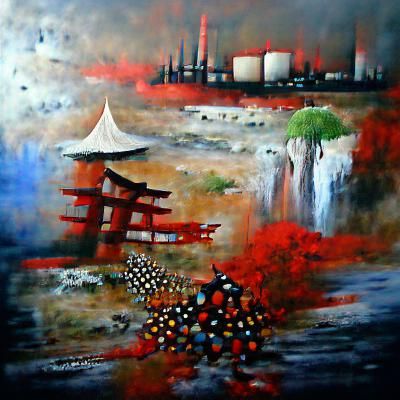 Japanese Landscape in Oil Painting Style