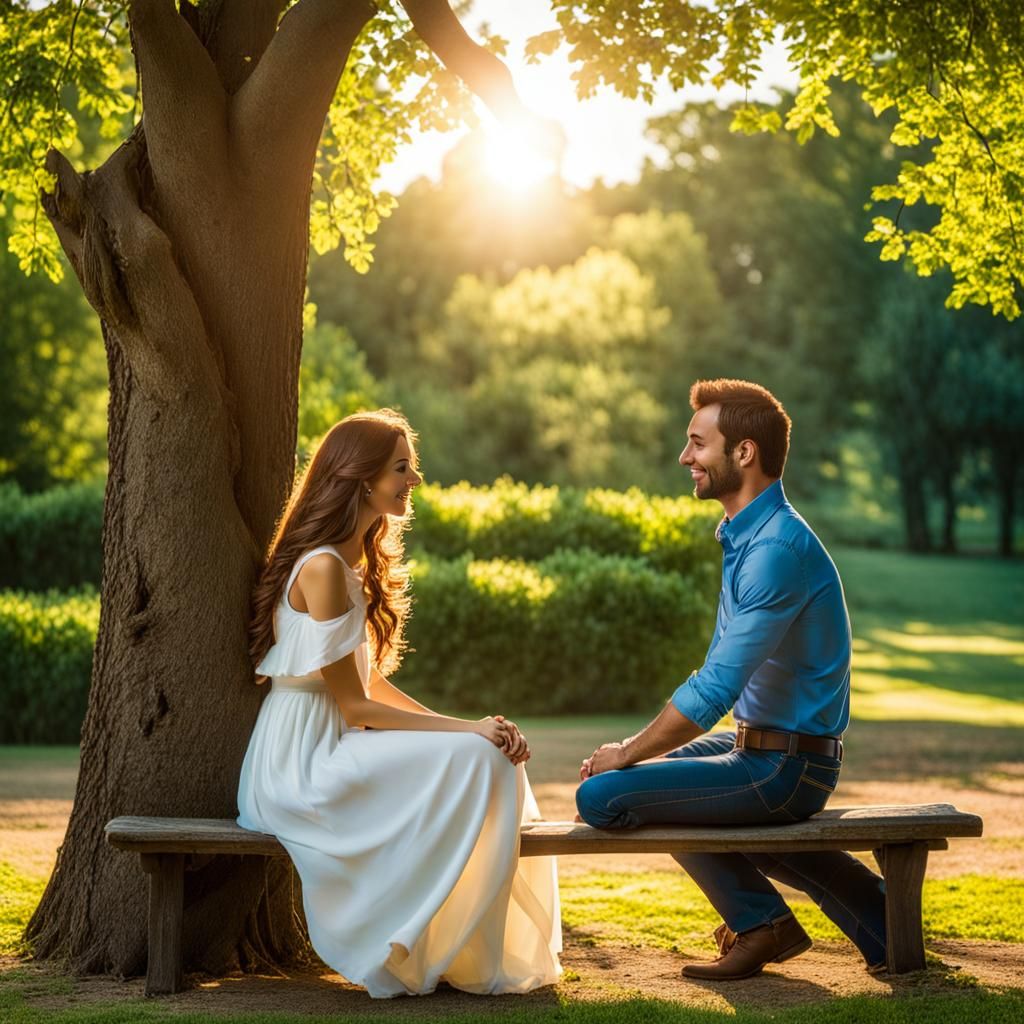 Romantic Couple in Park: Digital Matte Painting