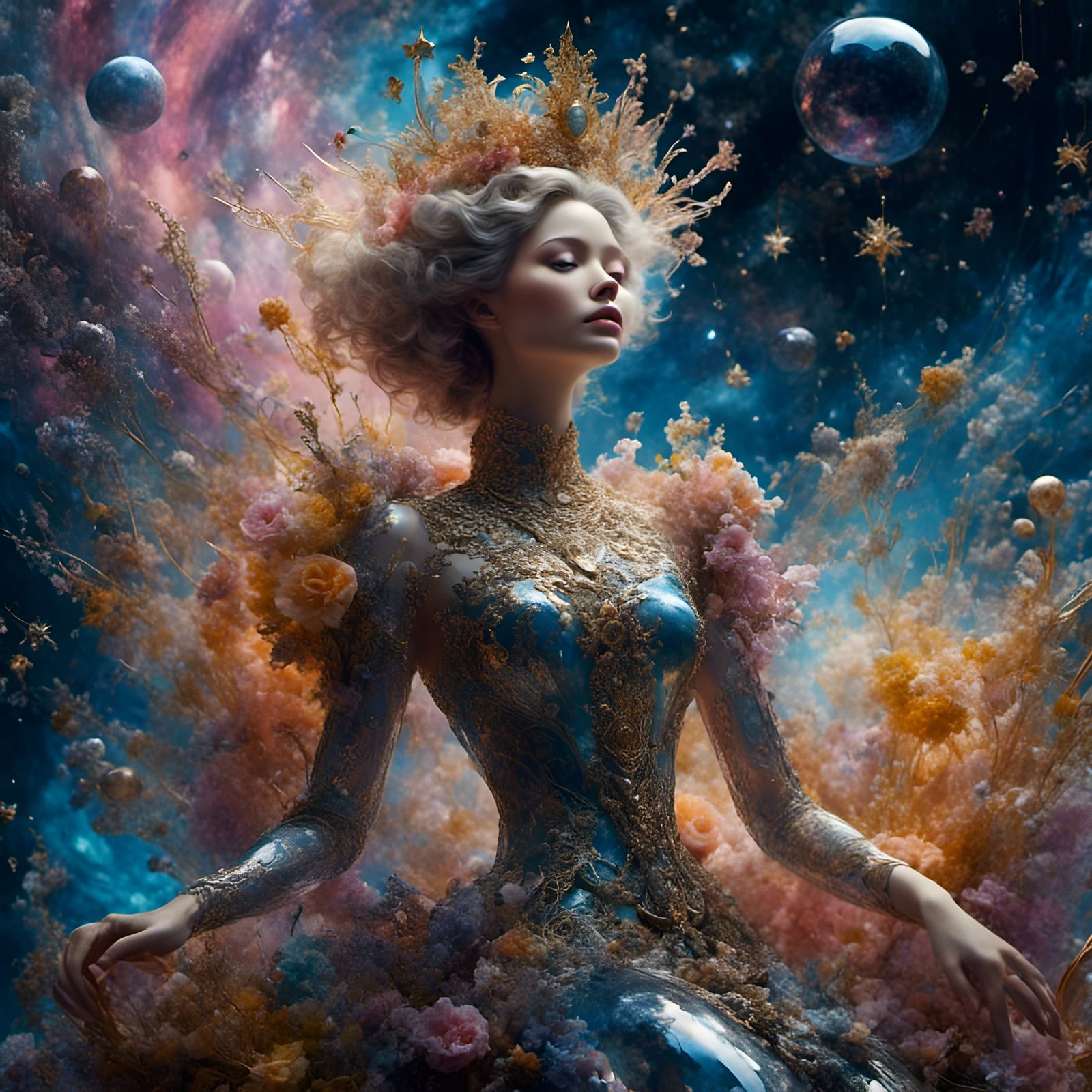 Cosmic Queen Ascending in Astral Hologram Style