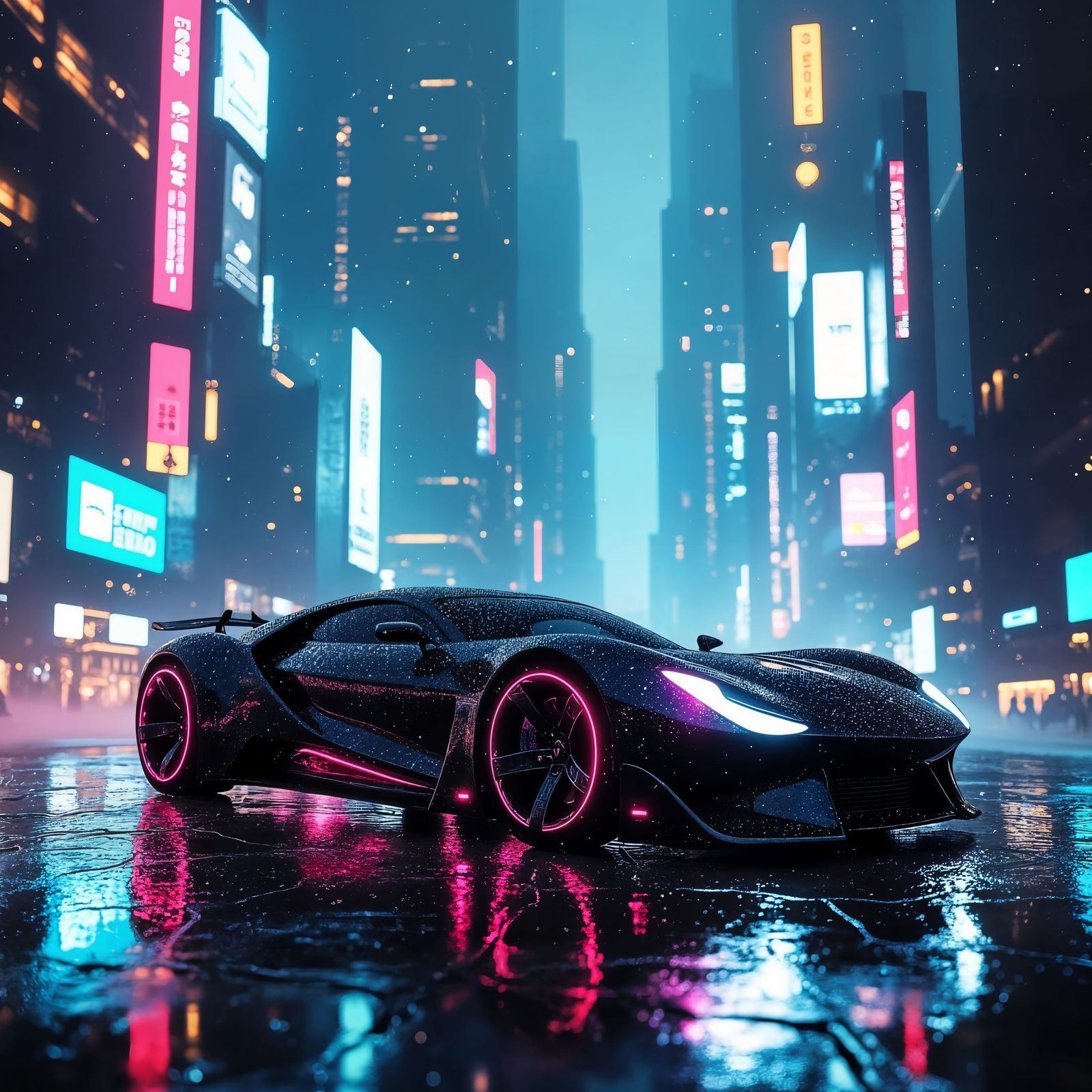 Futuristic Cyberpunk Muscle Car on Neon Street