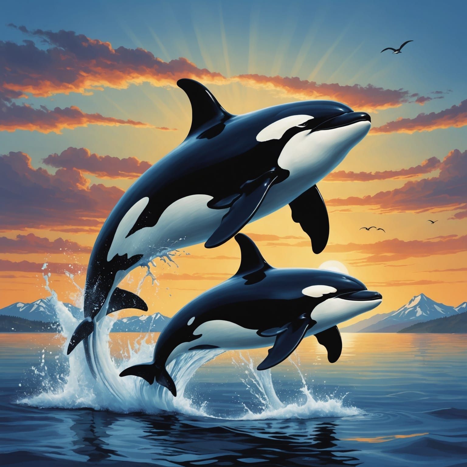 Orcas Leaping: Oil Painting Inspired by James Gurney