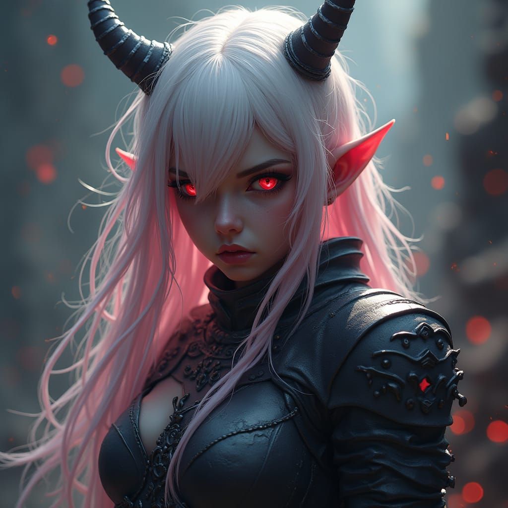 Dramatic Demon Woman in Dark Armor, Cinematic Lighting