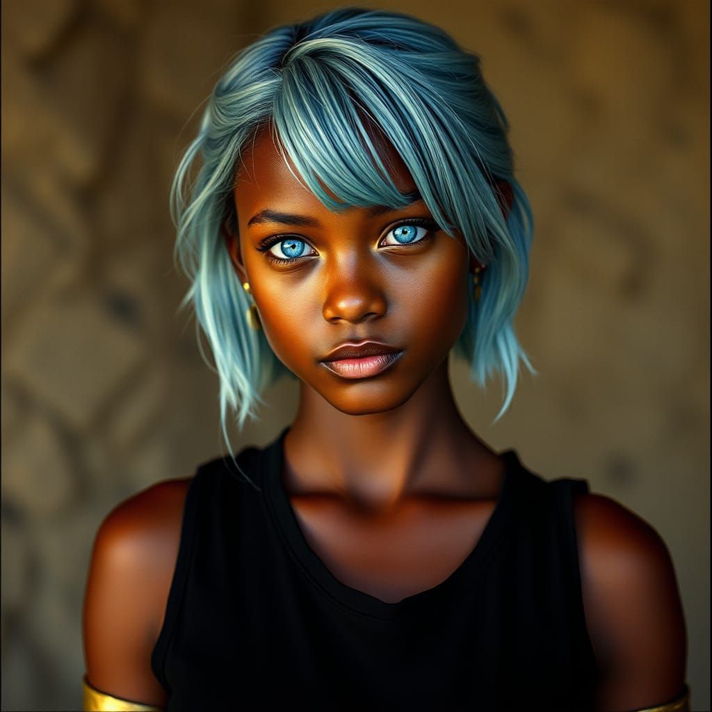 Cinematic Portrait of Woman with Blue Hair
