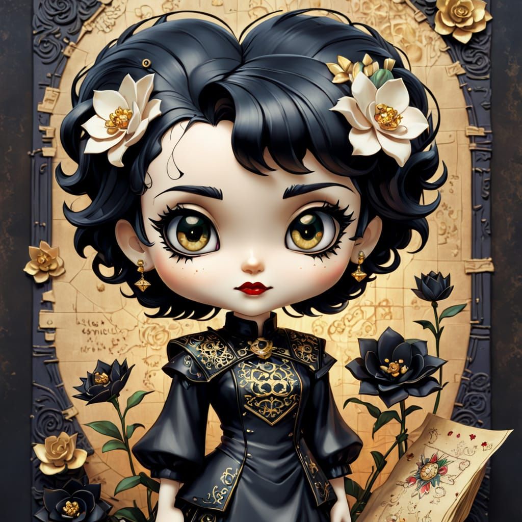 Gothic Betty Boop Chibi in Jasmine Becket-Griffith Style