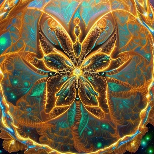 Bioluminescent Fractal Plants in a Galactic Night Sky