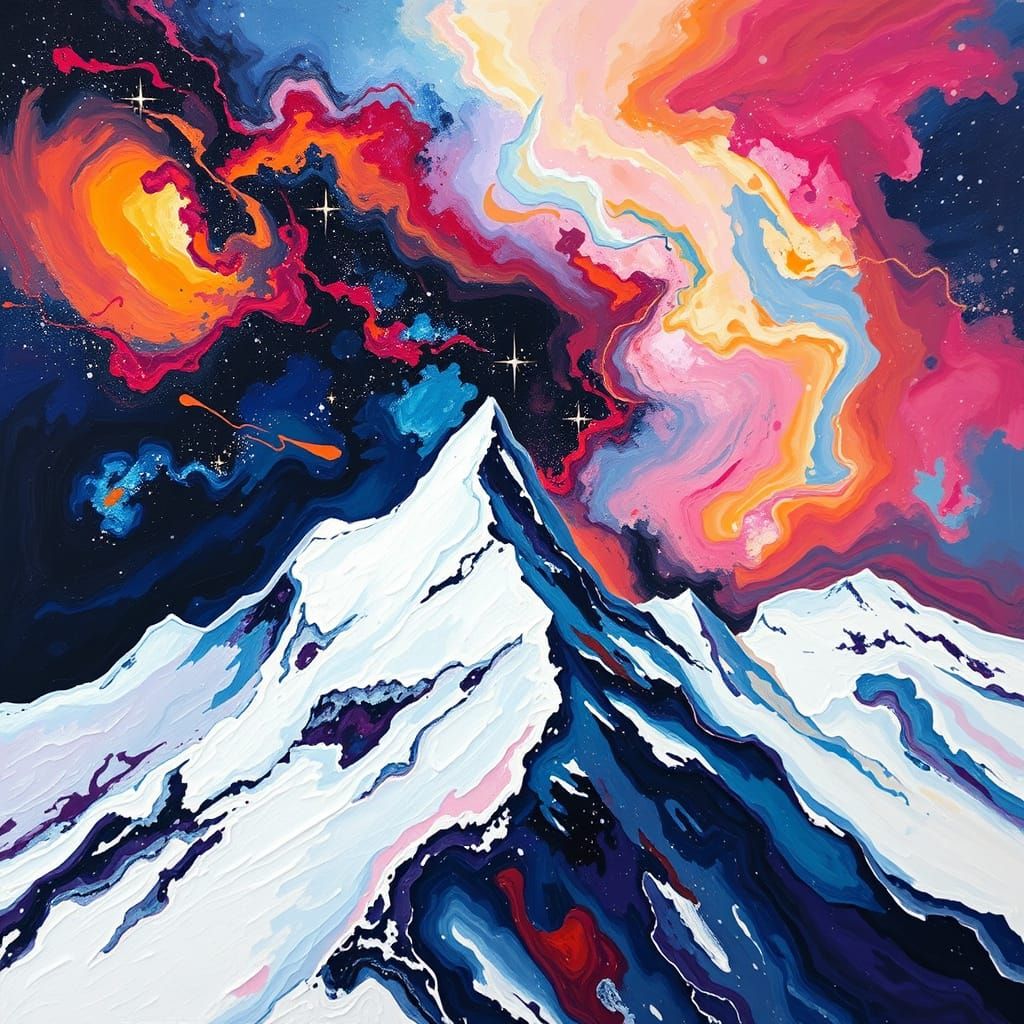 Abstract Swiss Alps In Bold Expressionist Oil Painting Style
