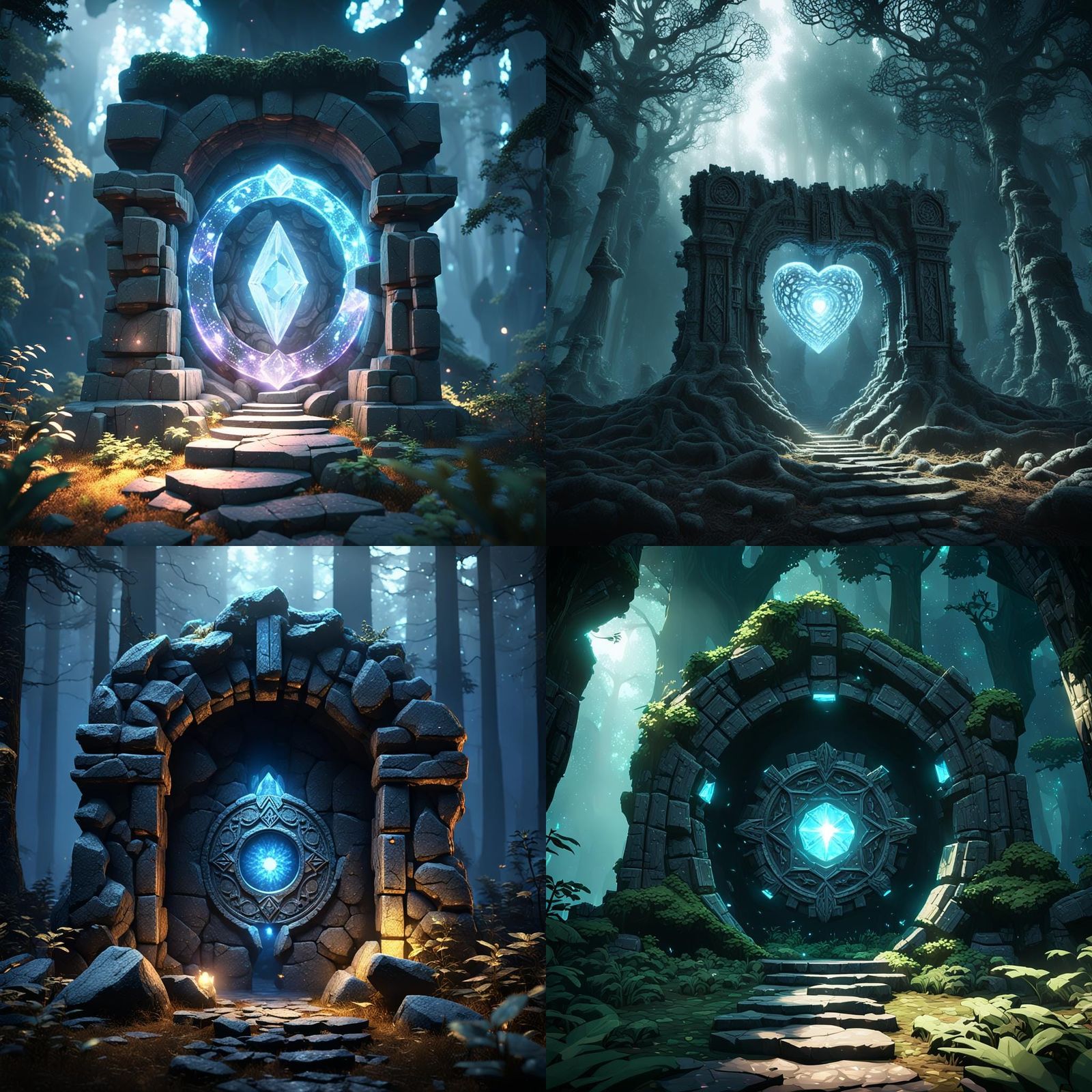 Glowing Stone Portal in Dark Forest: 3D Render