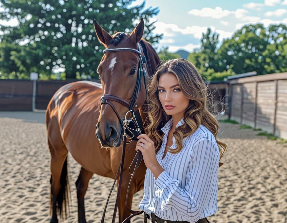 Equestrian Elegance: 70s French Cinema Style Portrait
