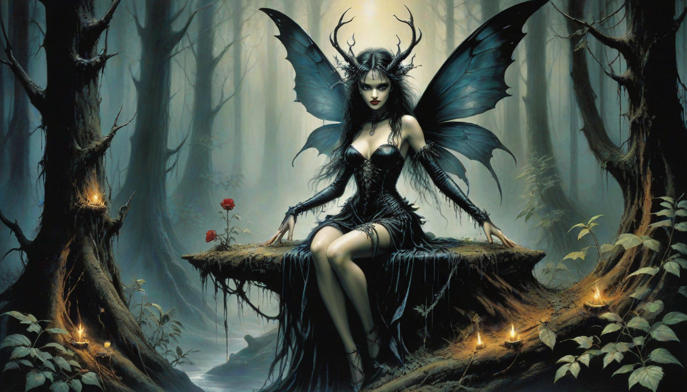 Dark Fantasy Fairy in a Deep Forest