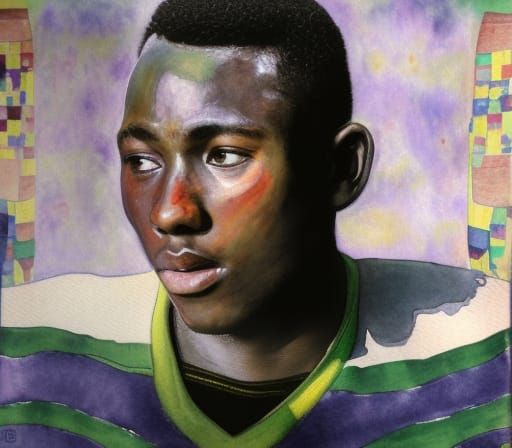 Pele Portrait in Klimt-Inspired Watercolour