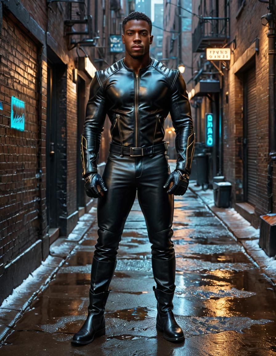 Cyberpunk Hero in Rainy City Alley