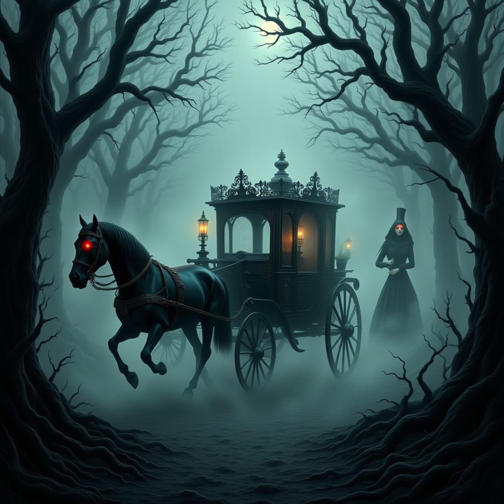 Haunted Victorian Carriage in Ethereal Mist