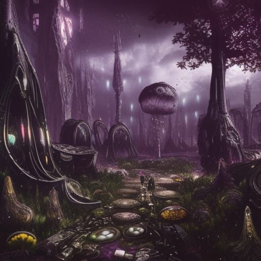 Cyberpunk Field of Giant Psychedelic Mushrooms