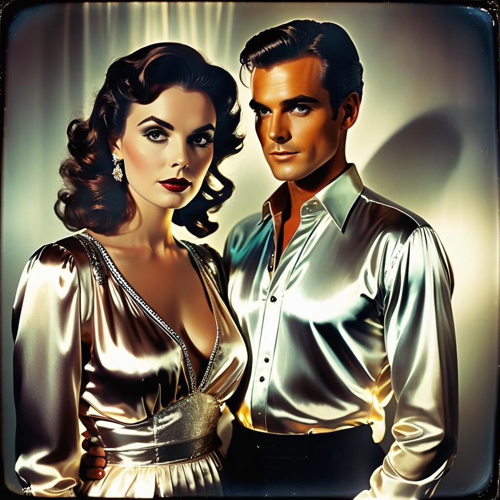 Glamour Couple in Satin, Vintage Photography Style