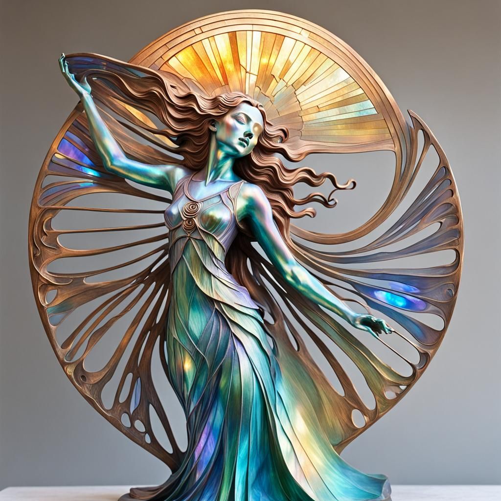 Iridescent Art Nouveau Female Sculpture in Light