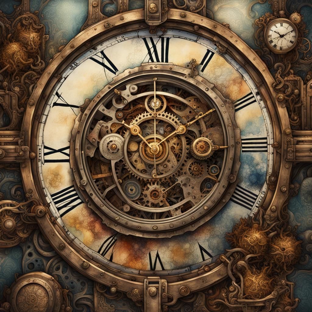 Steampunk Border with Clockwork and Watercolor Details