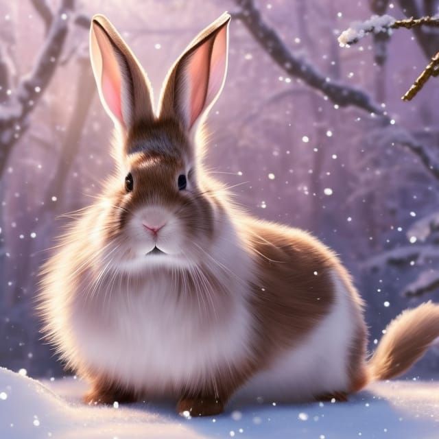 Rabbit Sipping Tea in Winter Garden, Cel-Shaded