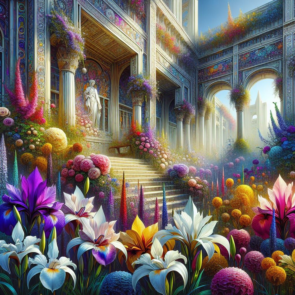 Deco Architecture with Blooming Floral Garden