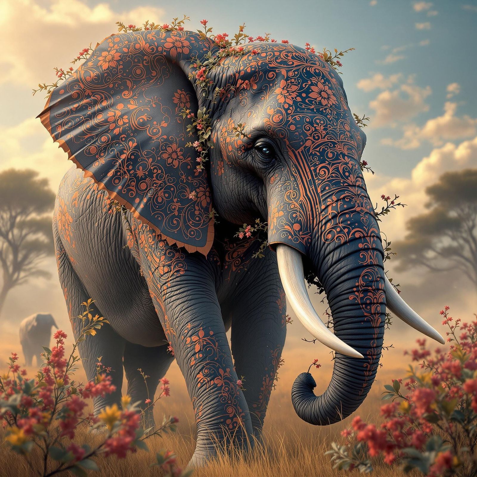 Henna Elephant in Dreamy Australian Landscape