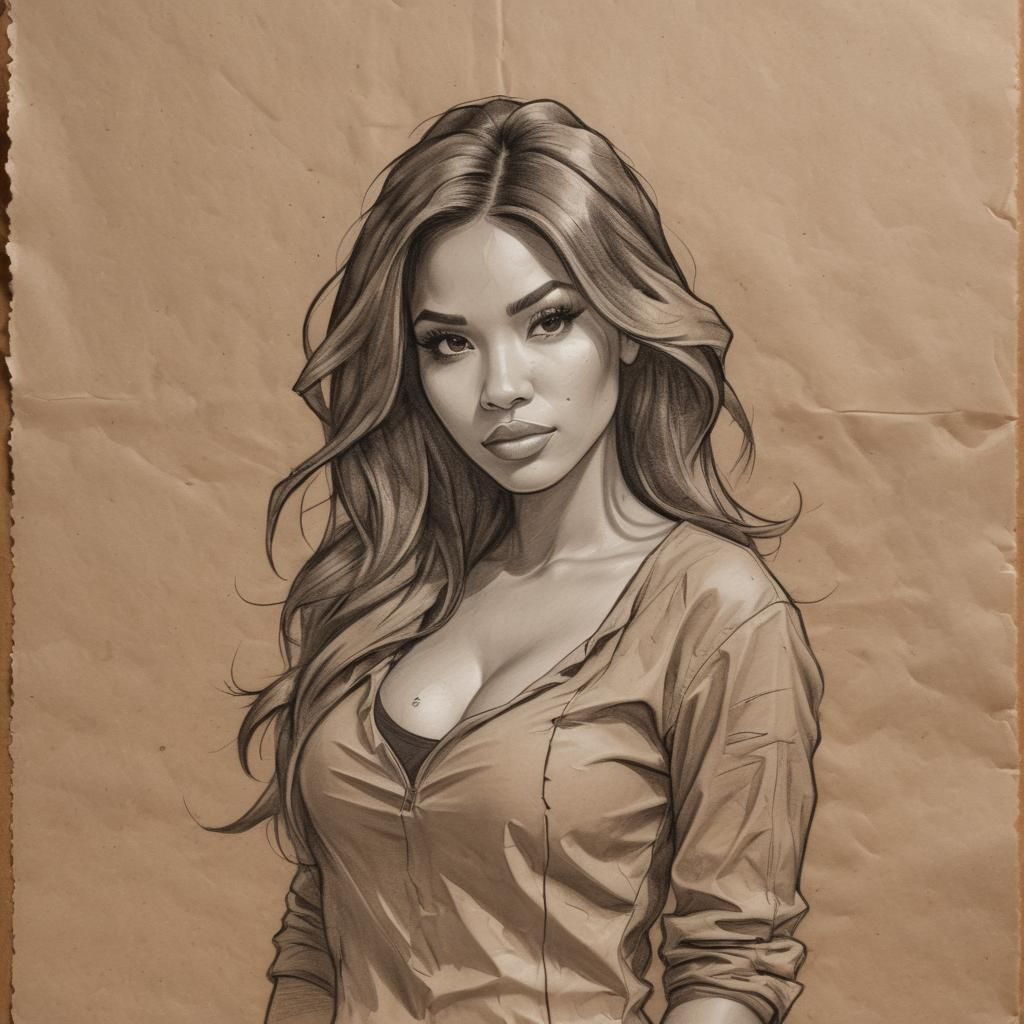 Latina E-Girl in Lead Pencil Sketch