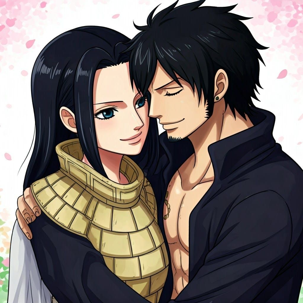Nico Robin Hugs Trafalgar Law in Anime Style