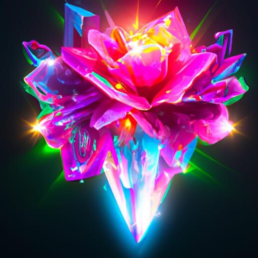 Bioluminescent Neon Crystal Rose in Digital Art