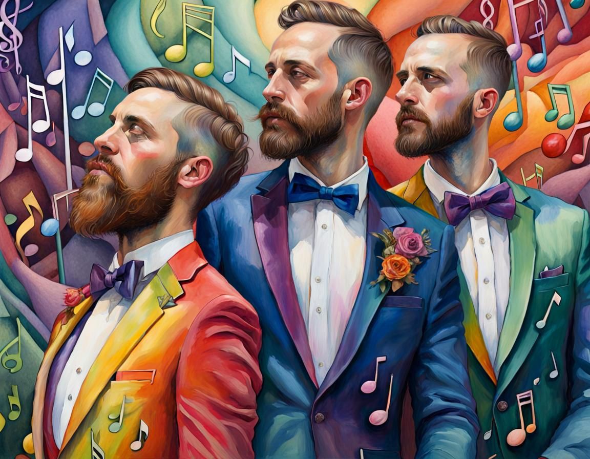 Gay Wedding Portrait in Surreal Watercolor Style