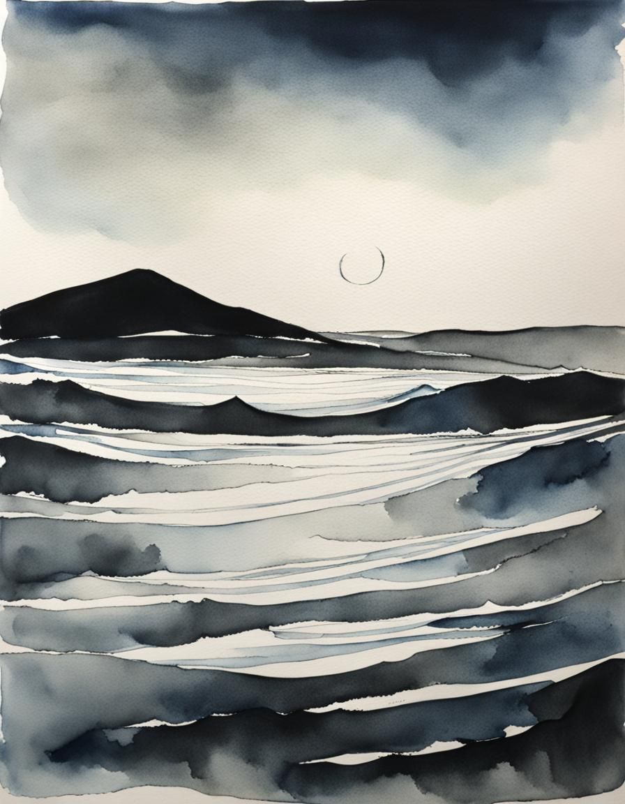 Sombre Watercolour and Ink Wash of Drowning