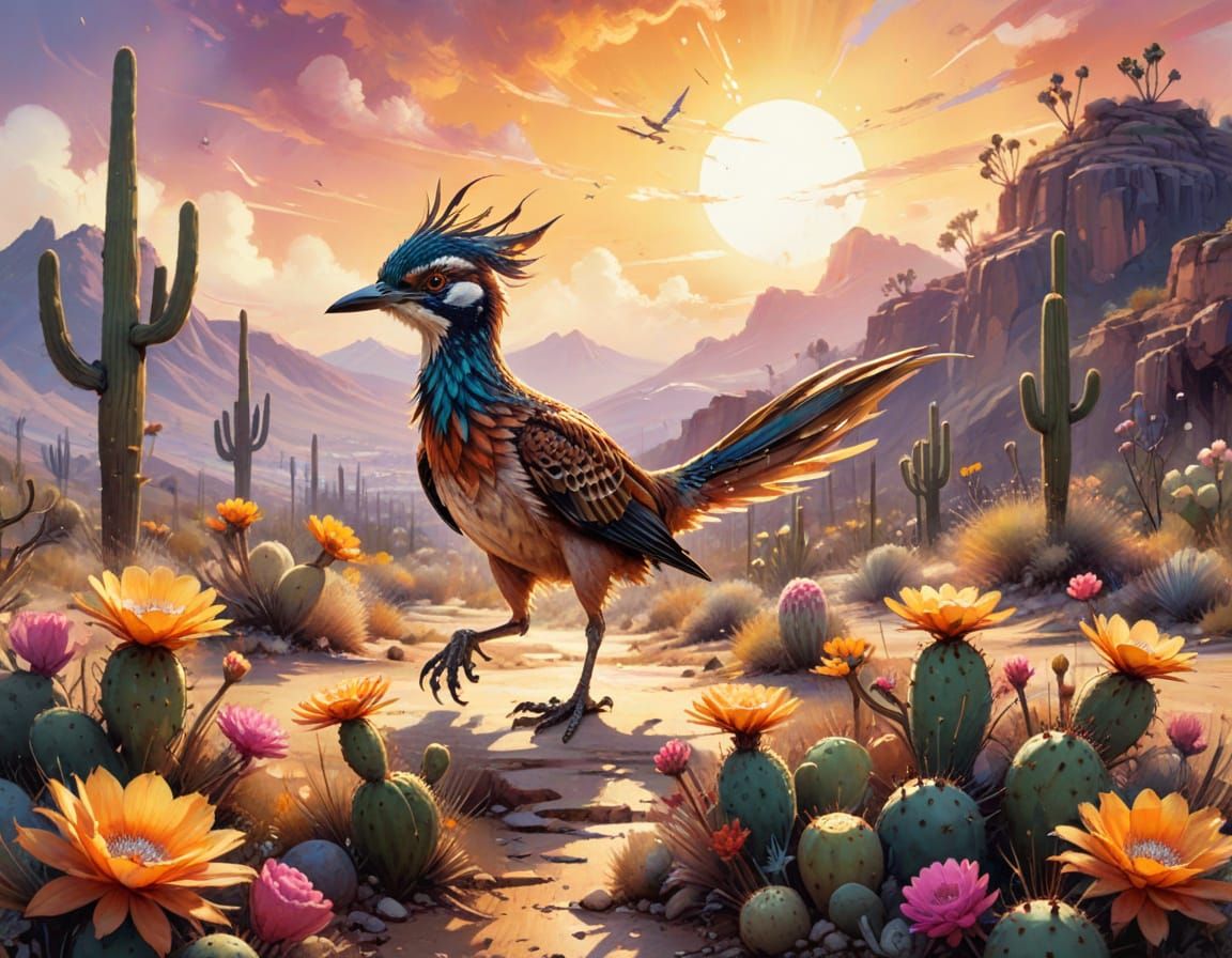 Roadrunner in Neo-Impressionist Oil Painting