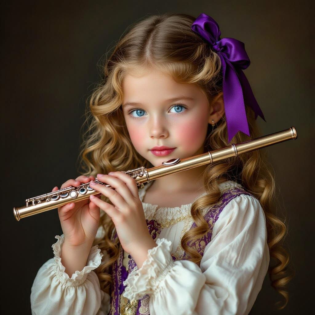 Girl in English Nobility Attire Plays Flute