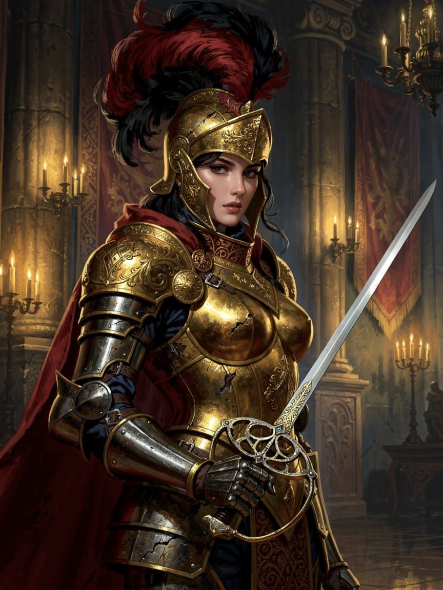 Noble Female Duelist in Ornate Armor