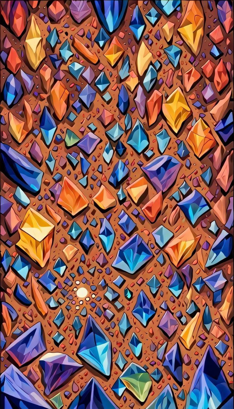 Glowing Crystals Responding to Music Frequency, Digital Art