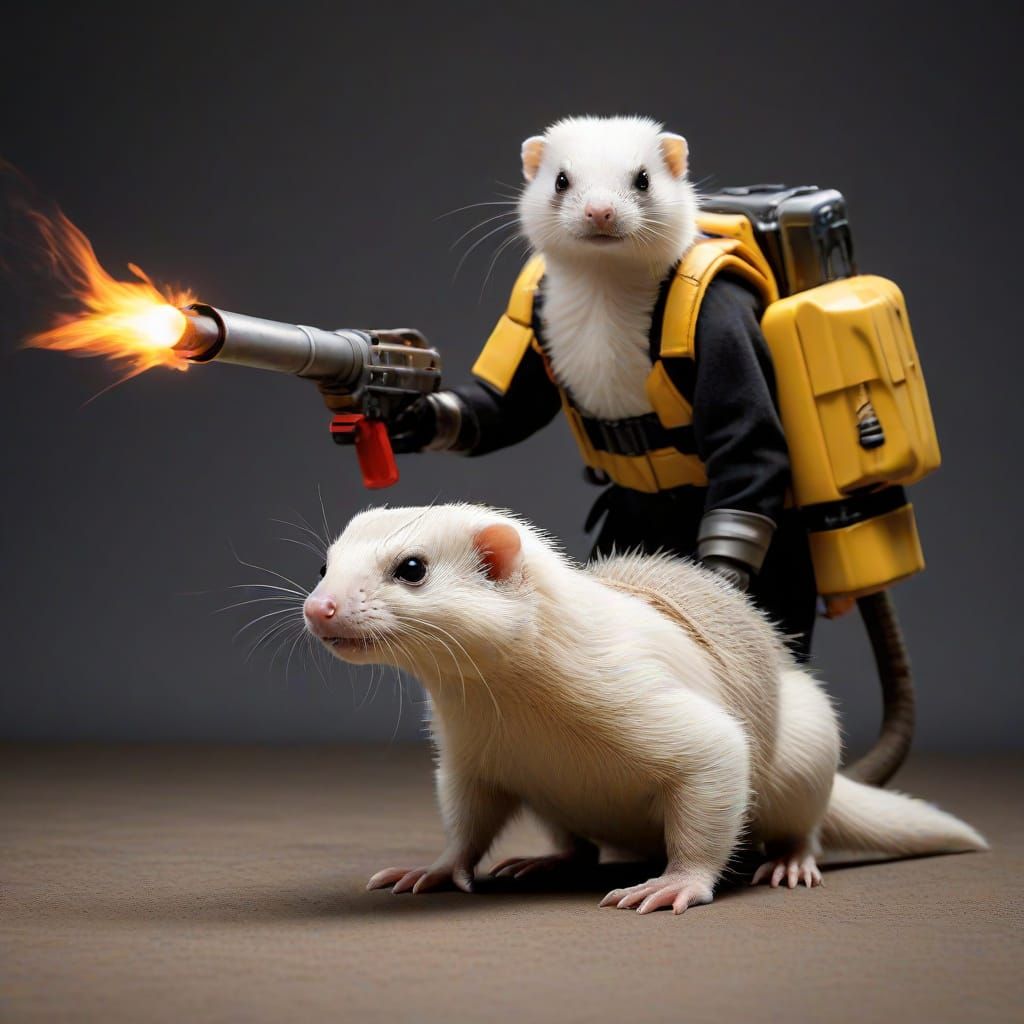 Ferret, Duck, and Tarantula Flee from Flamethrower