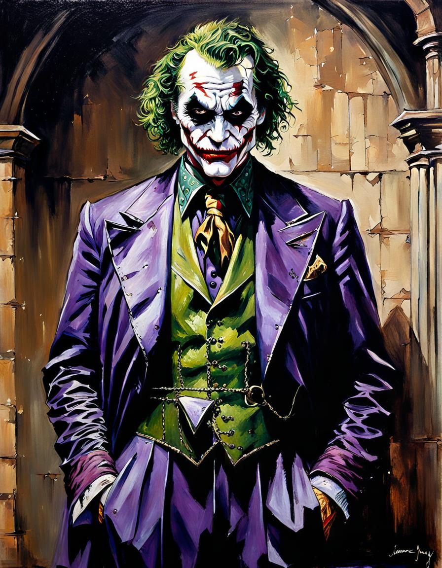 The Joker as Medieval Knight in Oil Painting
