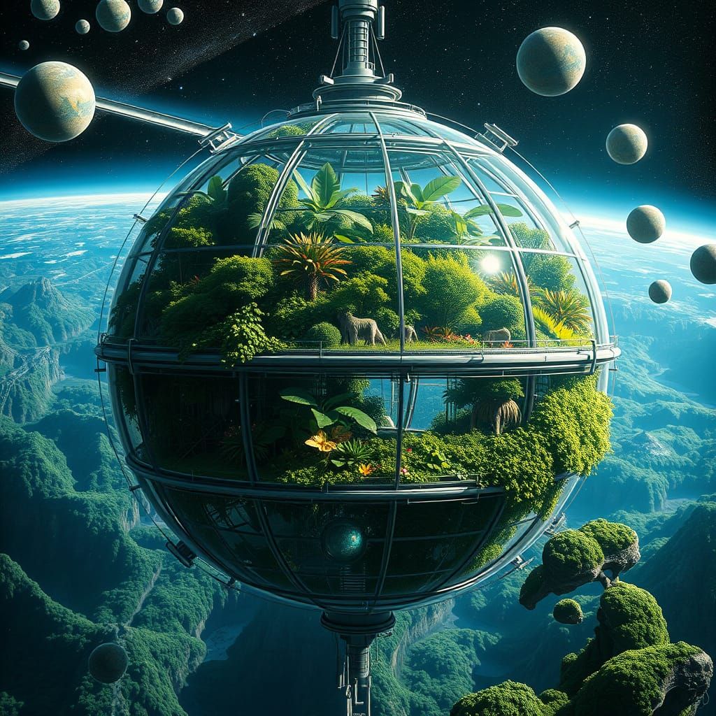 Spherical Eco-Station Blooms in Space