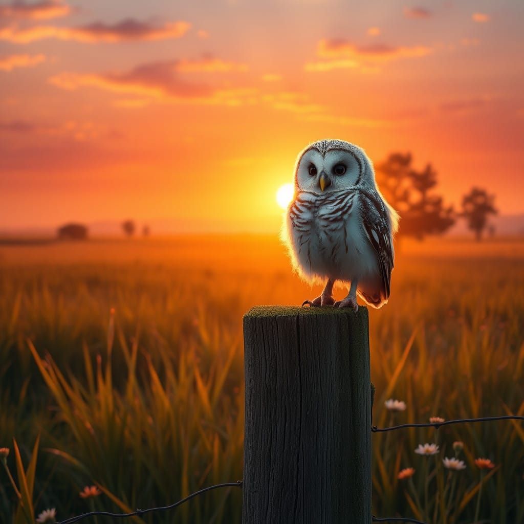 Moonlit Owl Amidst Vast, Vibrant Landscape