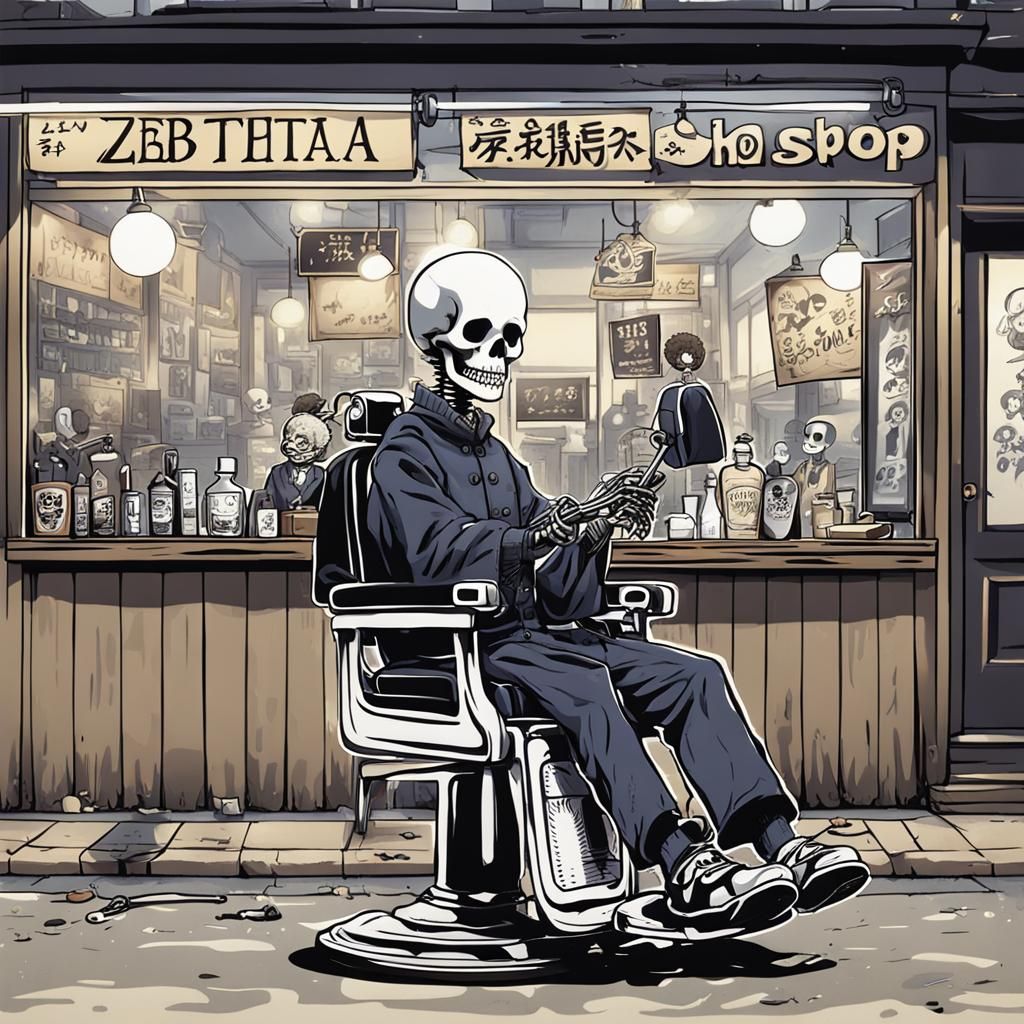 Skeleton Gets Afro in Anime Barber Shop