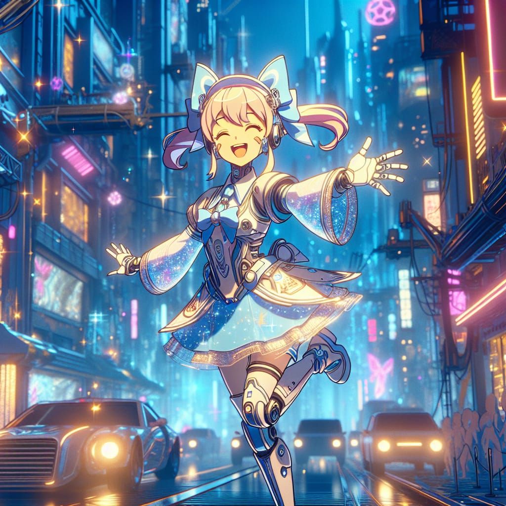 Cyberpunk cyborg magical girl