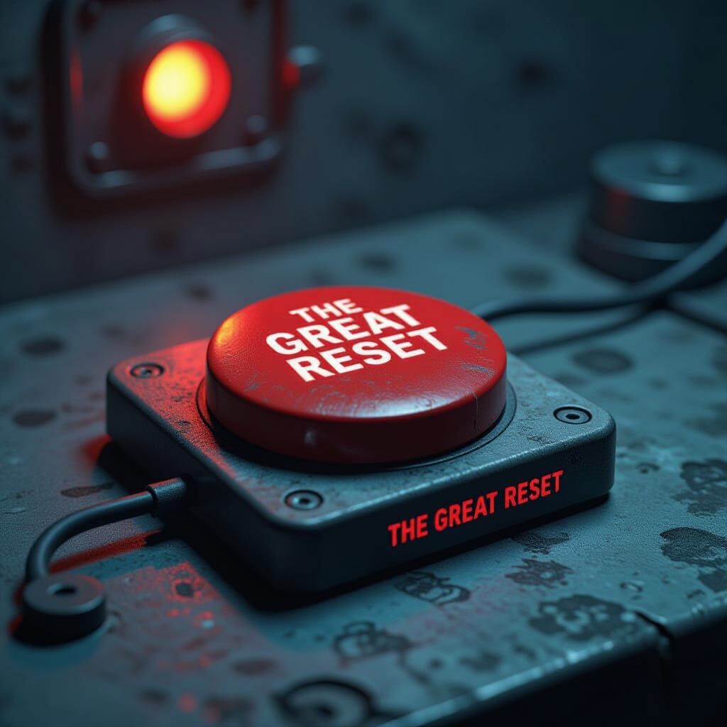 Ominous Red Reset Button with 'The Great Reset' - Dystopian ...