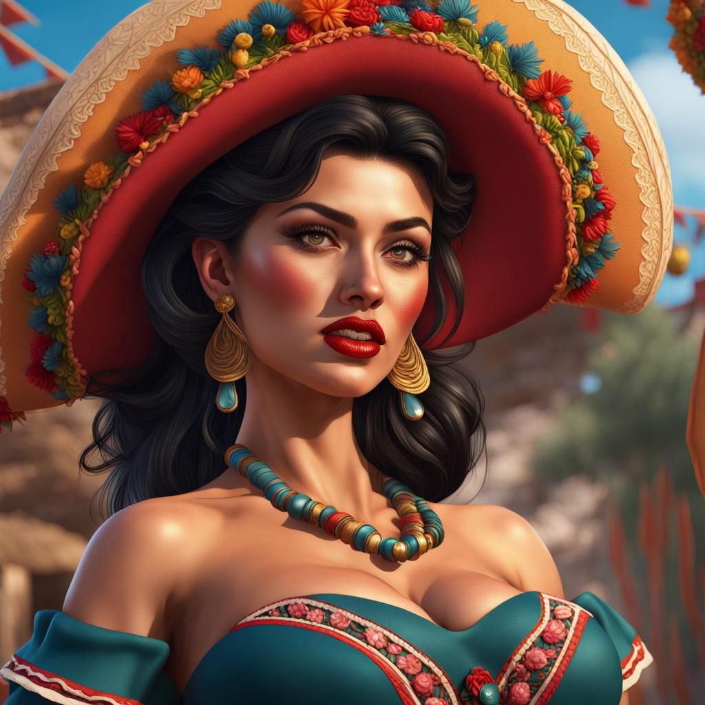 Hyperrealistic Mexican Senorita Pinup Art