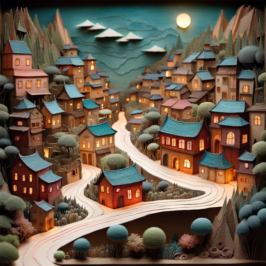 Quilled Ancient City Map in Gouache Watercolor