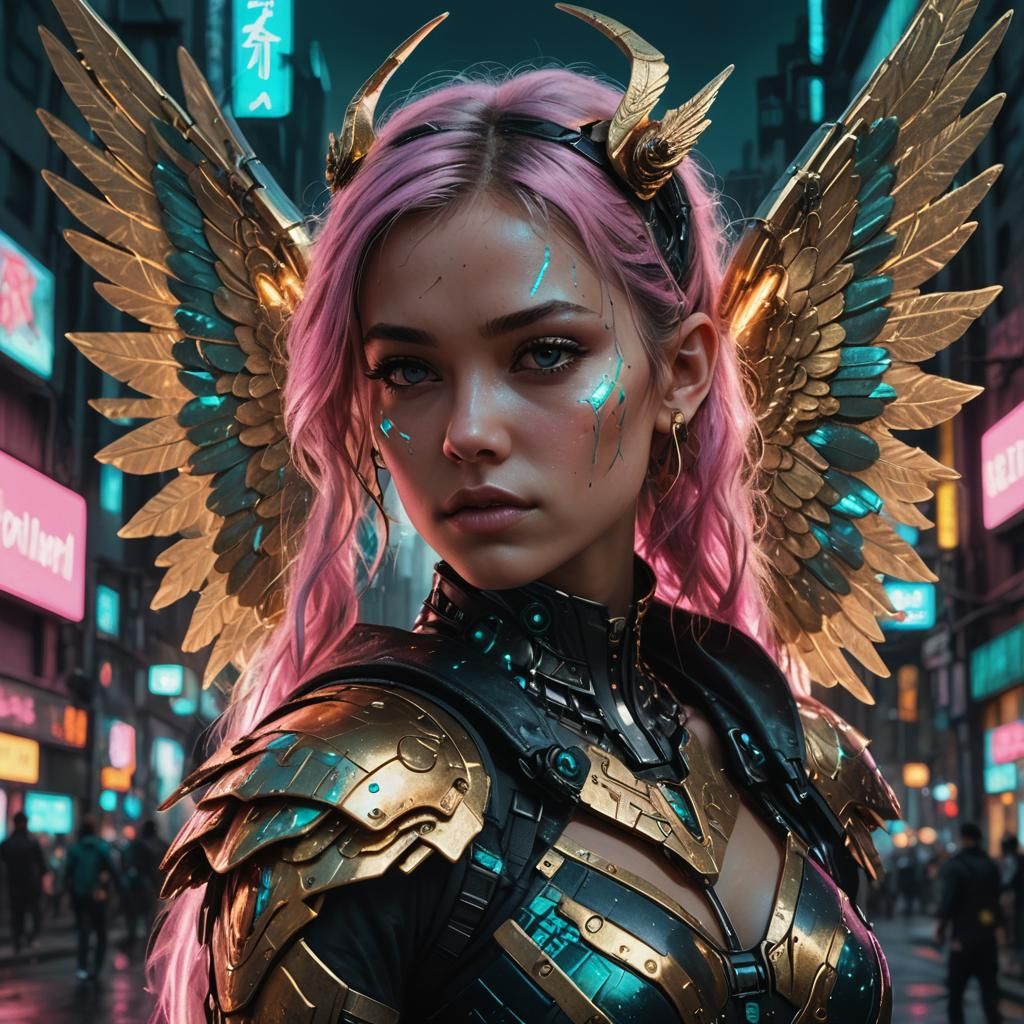 Cyberpunk Tinkerbell Portrait in a Neon Cityscape