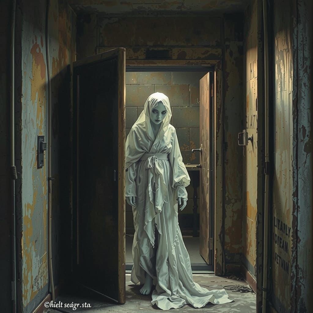 Ethereal Death Spirit Emerges From Shadowed Elevator