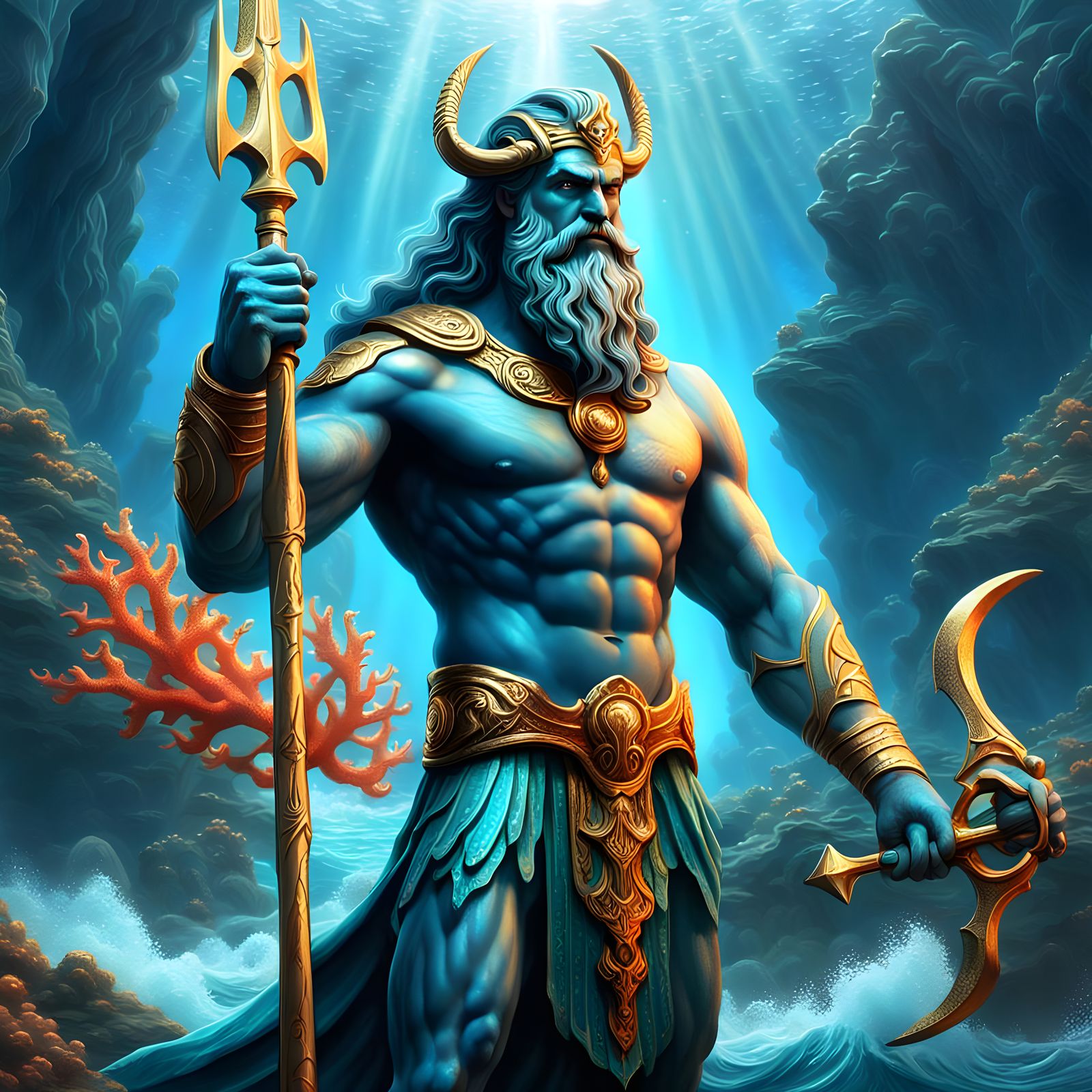 Poseidon, God of the Sea with Trident