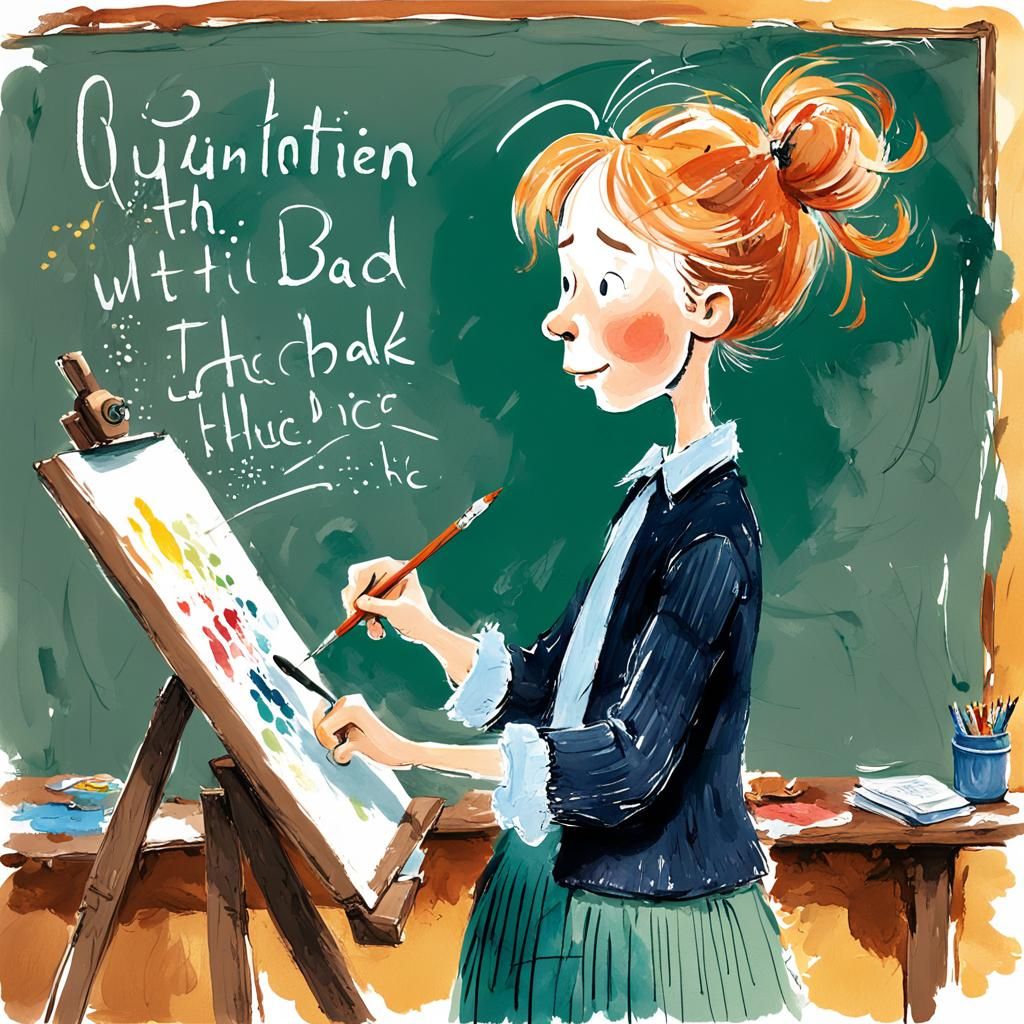 Teacher at Blackboard in Watercolor Impressionist Style