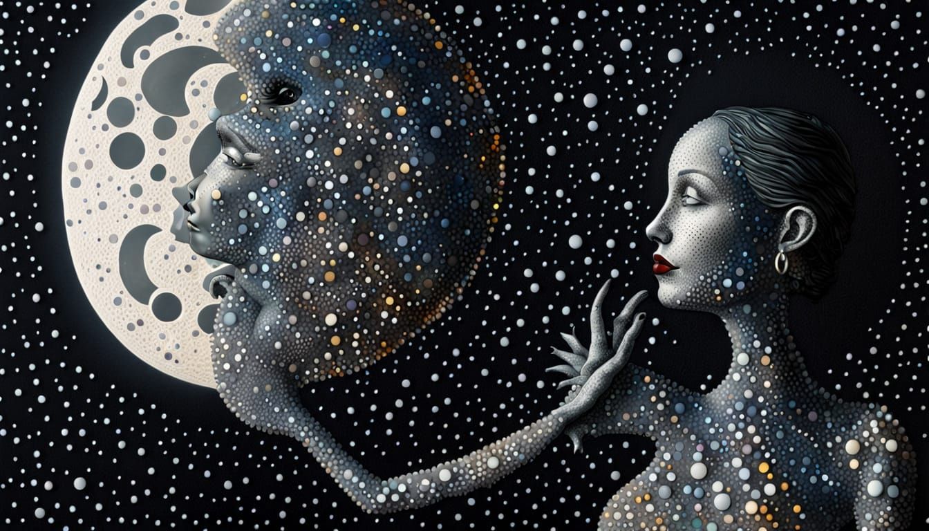 Whimsical Glass Moon Artwork with Stars