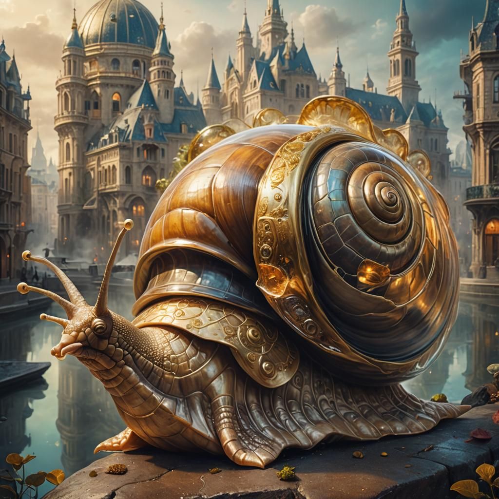 Surreal Snail City: A Dreamlike Oil Painting